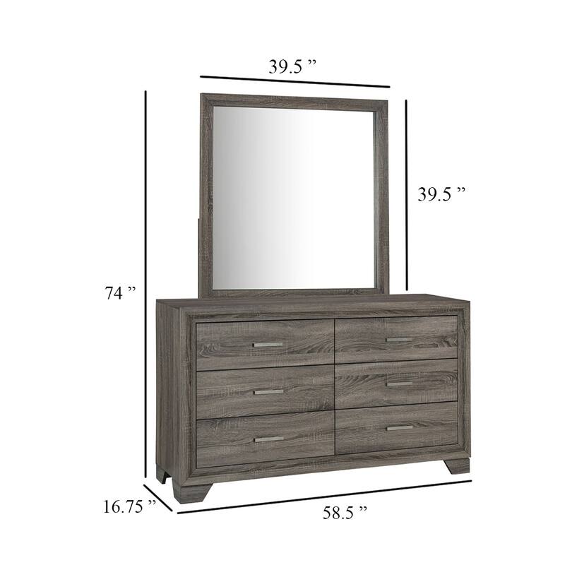Reay Wide Dresser and Mirror with Mitered Trim, Brown Oak Wood