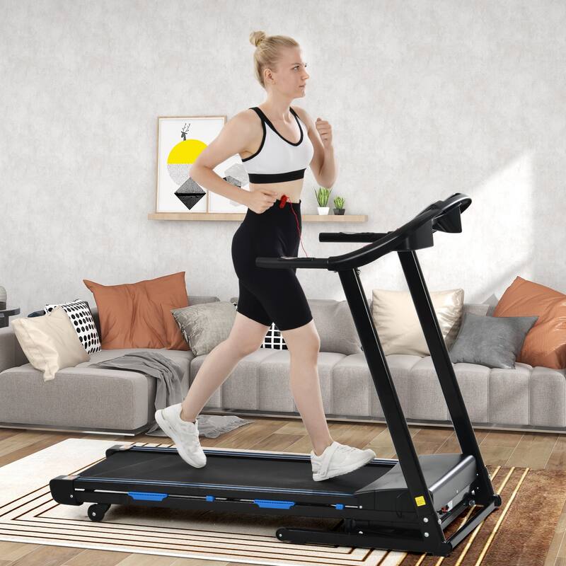 Home Foldable Treadmills, Automatic Incline Electric Treadmill, 3.5HP Fitness Treadmills with Bluetooth Speaker and Pulse Sensor - Black
