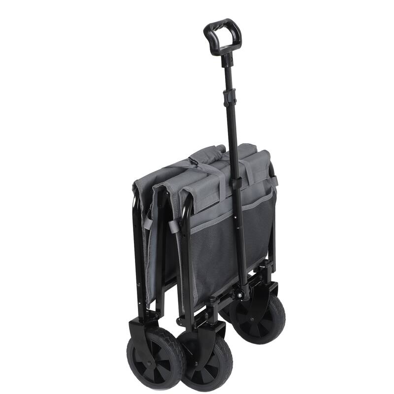 All-in-One Convertible Folding 4-Wheel Trolley with Bench Seat and Dog Leash - Heavy Duty Foldable Utility Trolley for Camping