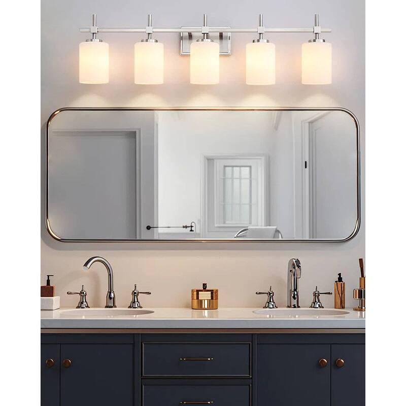 Jasper Brushed Nickel Frosted Glass 5-Light Bathroom Vanity Light