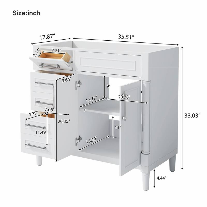 36" Freestanding Bathroom Vanity with Resin Sink and 3 Drawers