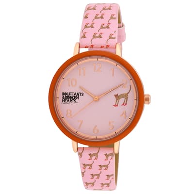 Bouffants and Broken Hearts Women's Round Case Vegan Leather Strap Watch (KDB100)