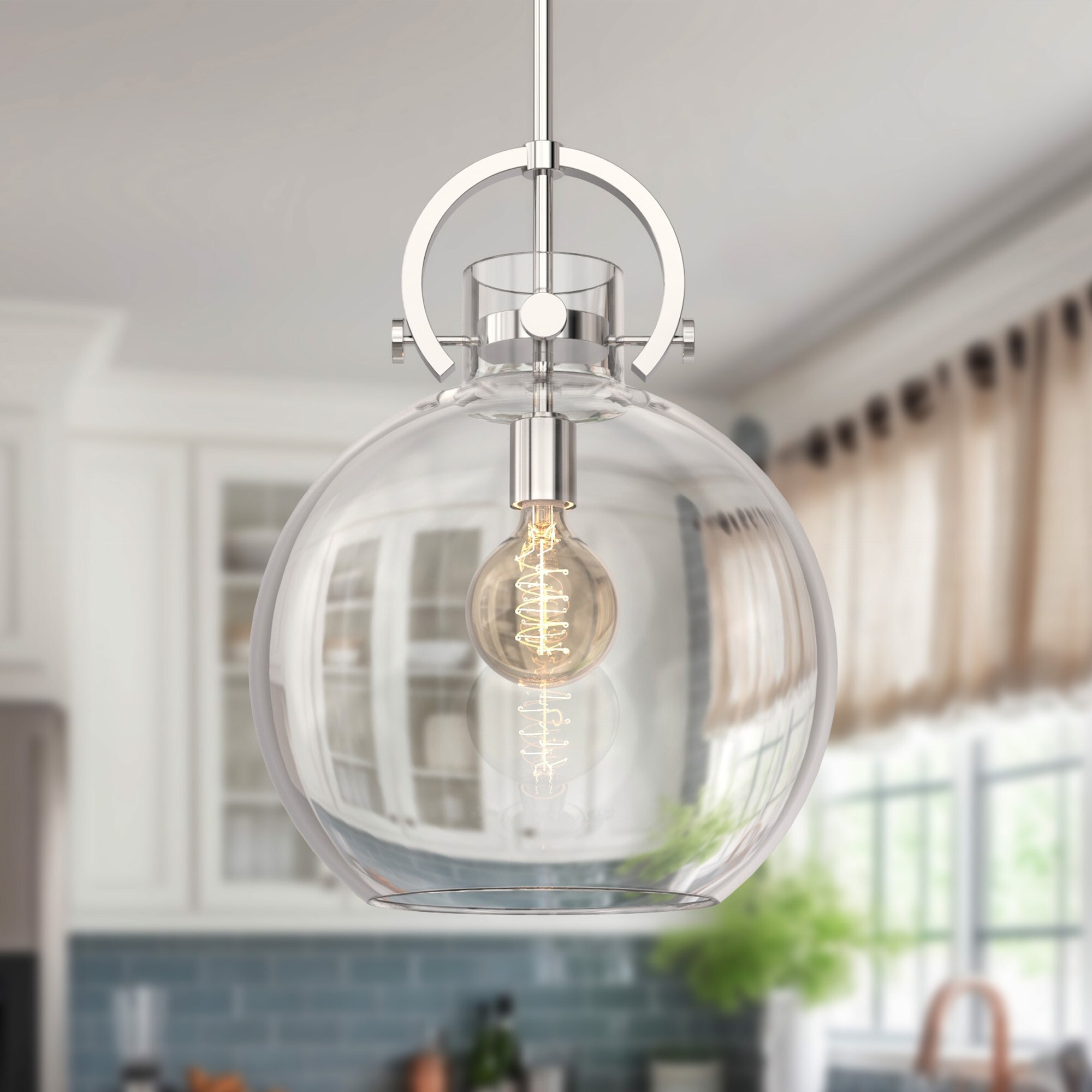 YANSUN 1 Light Hanging Pendant Light 14 Inch Clear Glass Globe Shade Nickel Finish Ideal for Contemporary Home Decor Bed Bath Beyond 42051426