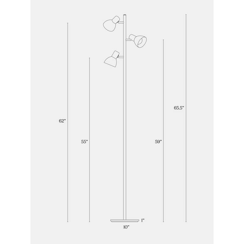 Brightech Ethan 65.5 in. Brushed Nickel Mid-Century Modern 3-Light 3-Way Dimming LED Floor Lamp with 3 Nickel Metal Cone Shades