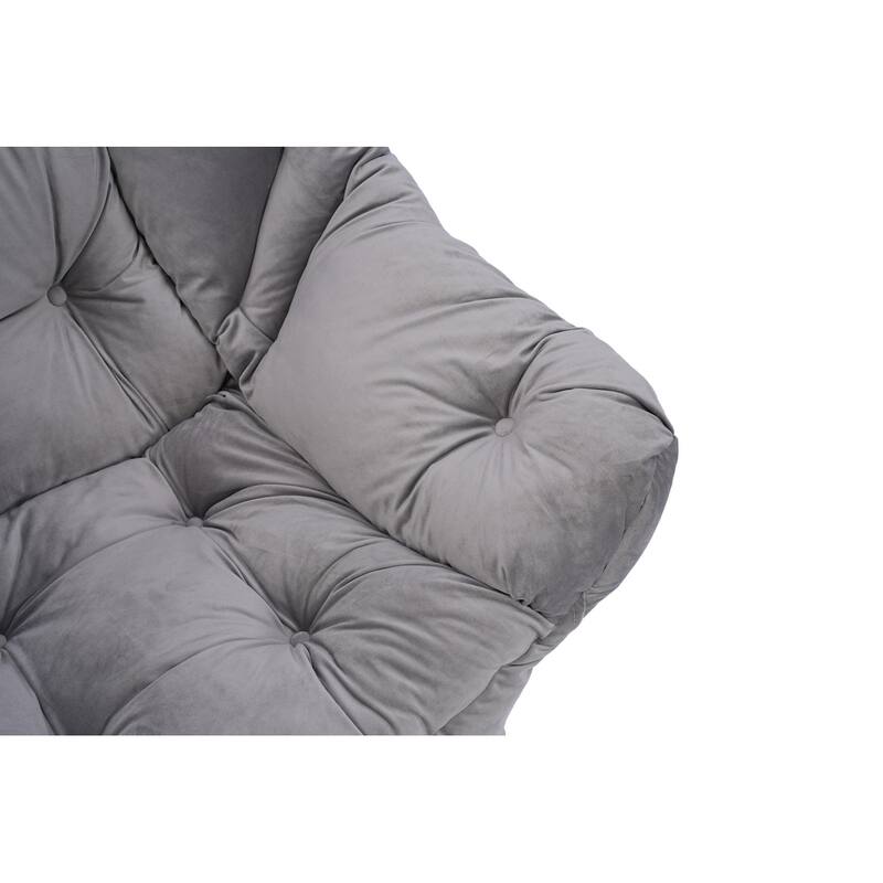 Modern Cotton Fabric Accent Lazy Chair with Armrests and a Side Pocket: with Ottoman, with Footrest.