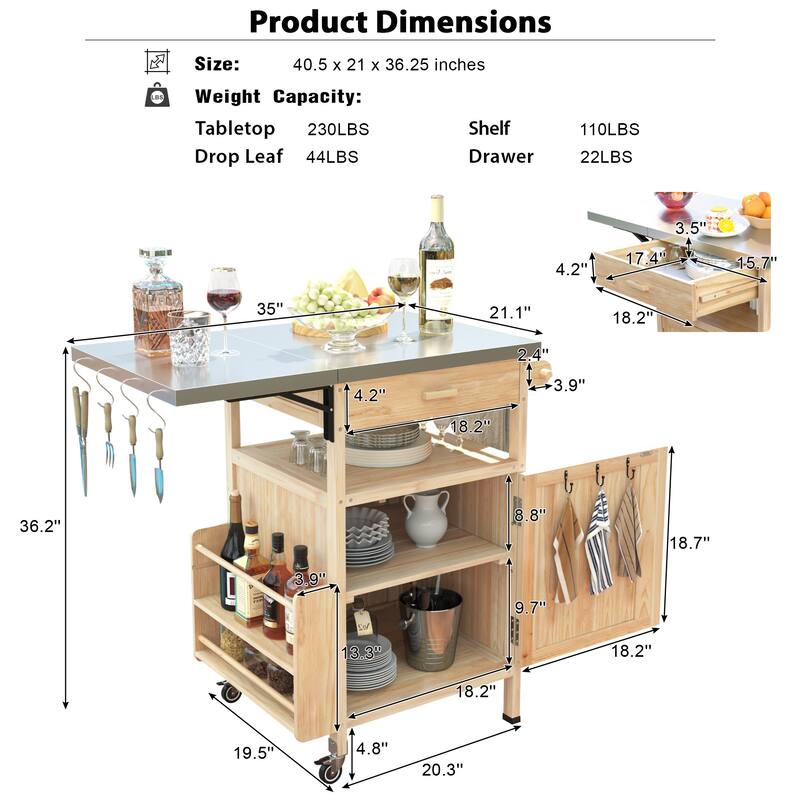Multi-Functional BBQ Prep Table with Solid Wood Frame, Adjustable Shelves, and Towel Rack for Outdoor Use