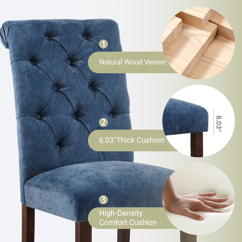 Modern Tufted Fabric Dining Chairs – Stylish Parsons Side Chairs with Padded Seat & Wood Legs,Set of 2/4/6