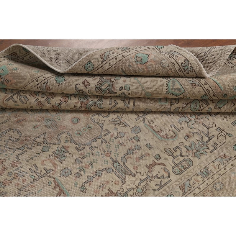 Geometric Beige Tabriz Persian Area Rug Handmade Wool Carpet - 8'0"x 11'0"