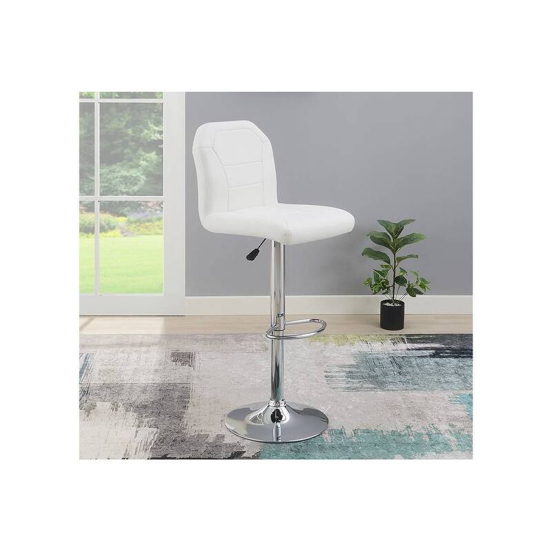 Adjustable Bar Stool Chair Black Faux Leather Clean Lines Seat Chrome Base Modern Set Of 2 Chairs / Bar Stool Dining Kitchen