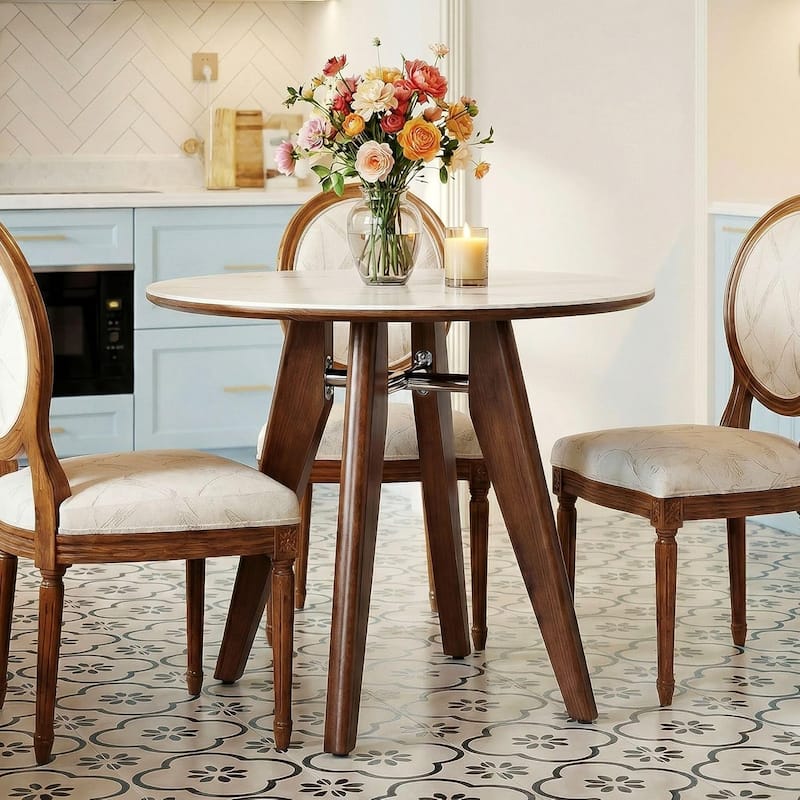 31.5" Round Dining Table, Modern Kitchen Table with Solid Wood Legs for Dining Room, Living Room