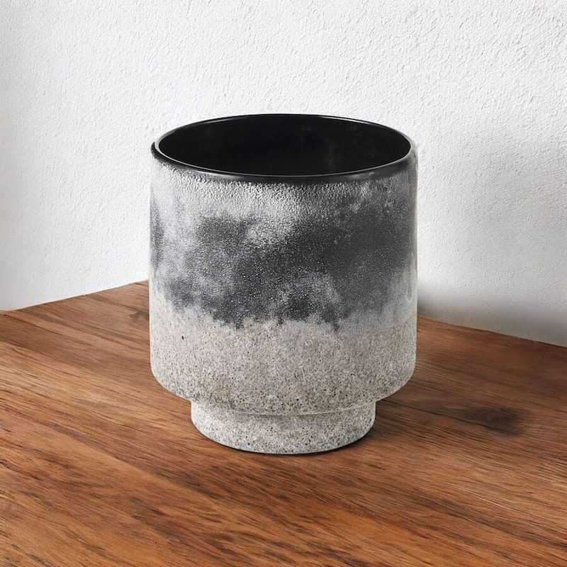 Brown and Black Abstract Ceramic Cylinder Vase for Modern Home Decor - 6"