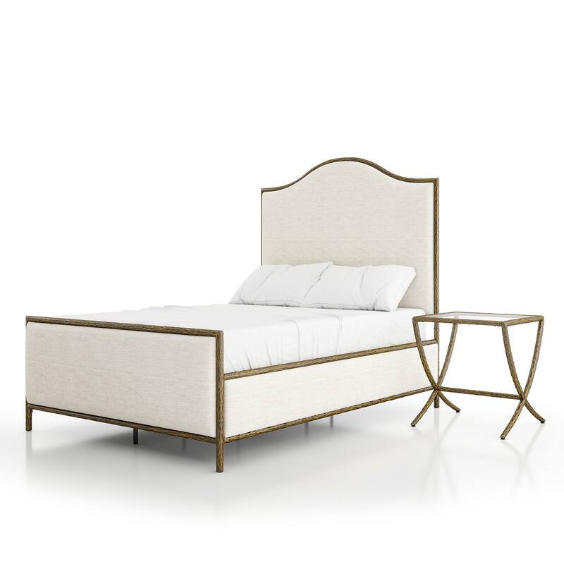 247 Shop At Home Lalia Modern 2-Piece Upholstered Hammered Metal Camelback Bedroom Set with Nightstand