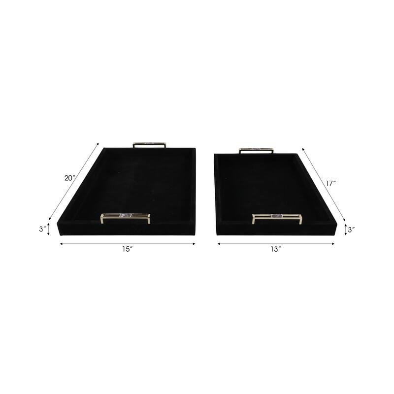 Wood Decorative Trays Metallic Handles (Set of 2) - 17/20" Black - 20.0"