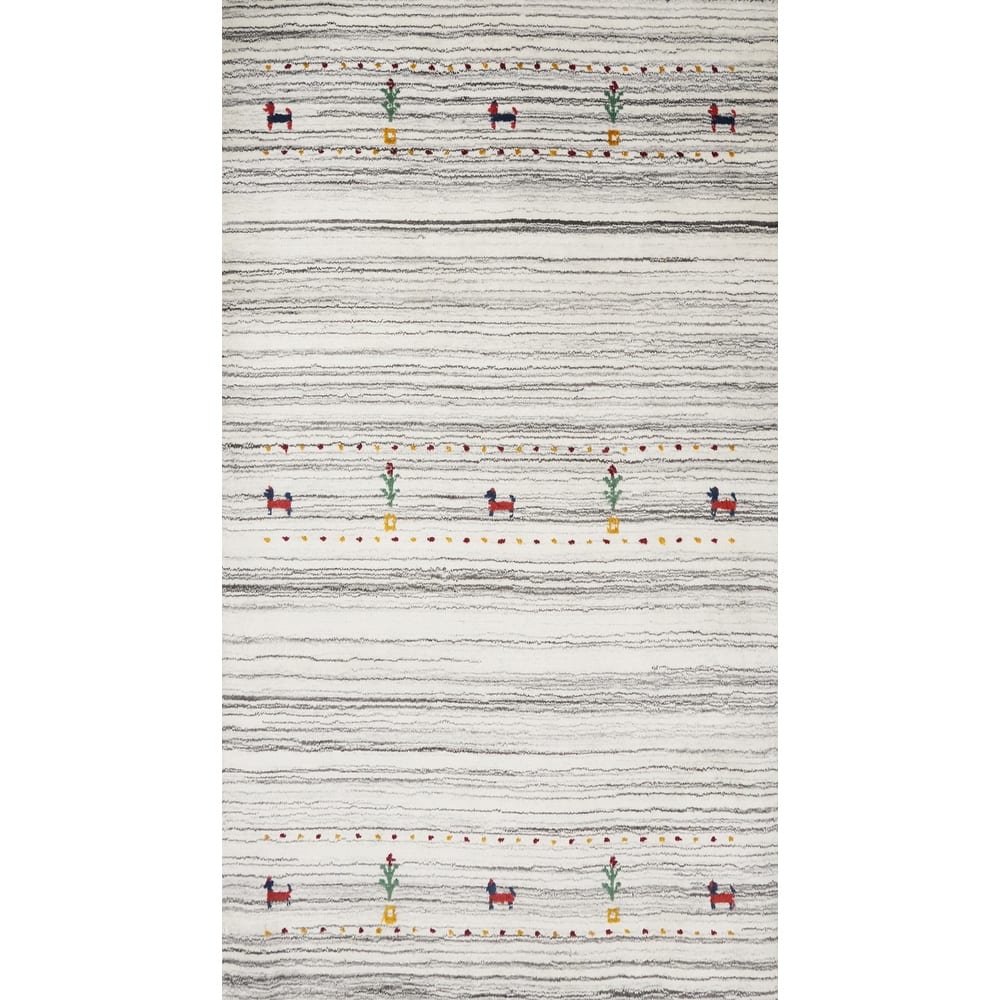Hand Knotted Oriental 100% Wool Carpet Tribal Animal Pictorial Beige & Ivories Gabbeh Area Rug - 4' 11'' X 3' 0''
