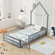 preview thumbnail 3 of 18, Twin Size House Shape Floor Bed with Lockable Door and Full-Length Guardrail Grey