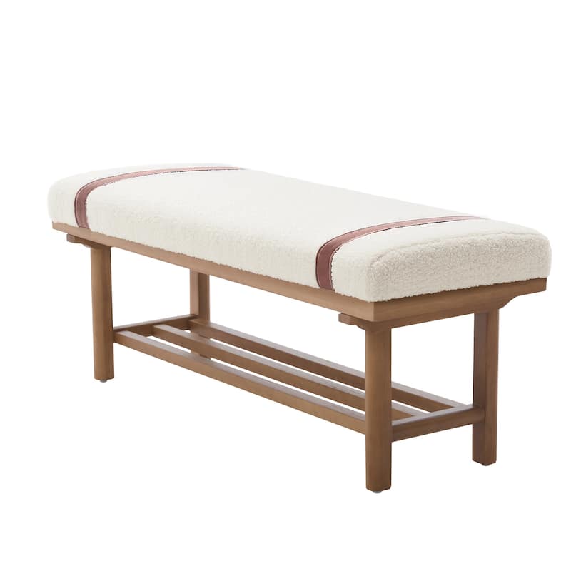 2-Tier Solid Wood Upholstered Entryway Shoe Bench with Storage Shelf - 44.49"W x 16.54"D x 18.11"H