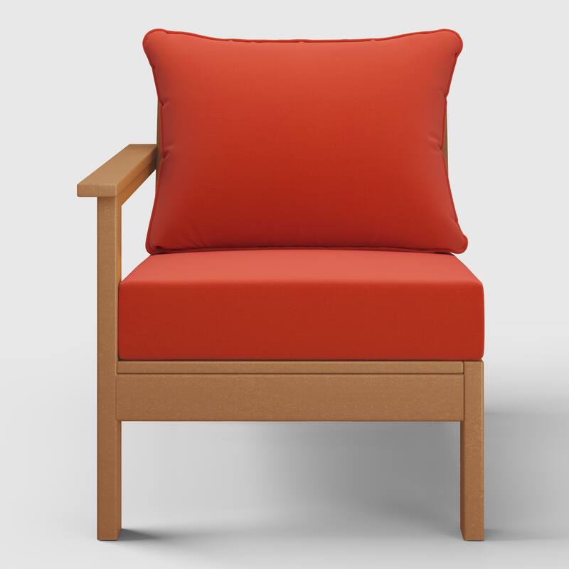 Birchwood All Weather HDPE Outdoor Patio Deep Seating Teak Left Arm Facing Chair With Cushions (1-Piece)