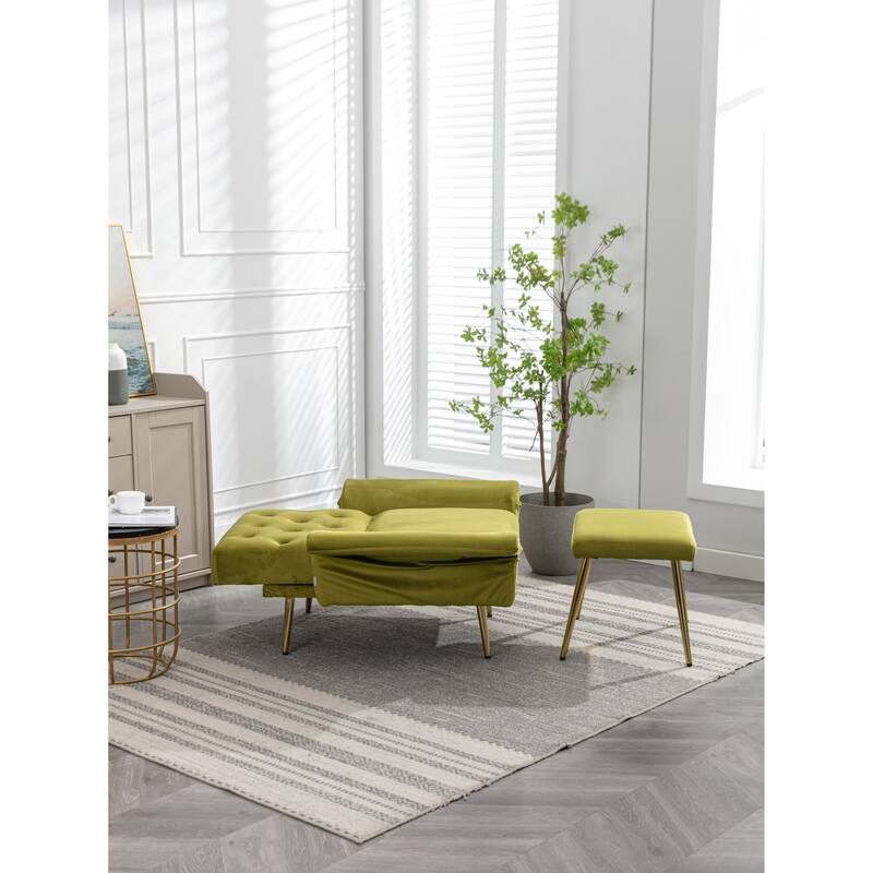 Velvet Accent Chair with Adjustable Armrests and Backrest, Button Tufted Lounge Chair, Single Recliner Armchair with Ottoman
