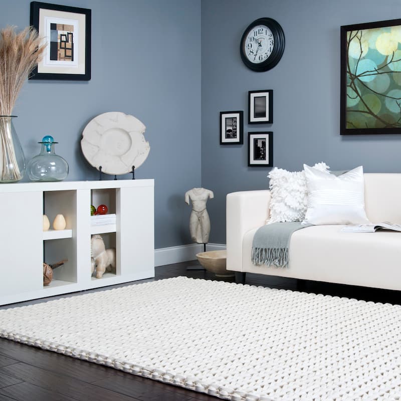 Hand-woven Albali IvoryBraided Texture New Zealand Wool Area Rug - 2' x 3' - 2' x 3' - Ivory