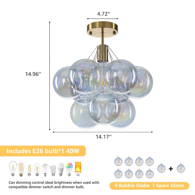 Starsky 1-Light 14in. Contemporary Glass Bubble Semi Flush Mount