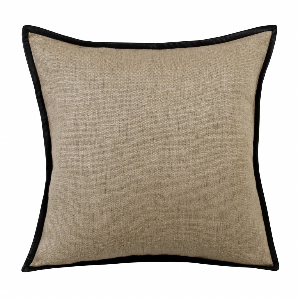 HomeRoots 20" X 20" Tan And Black Linen Zippered Pillow
