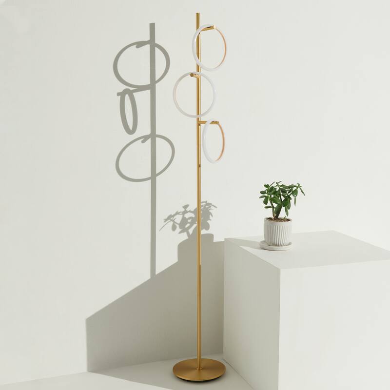 Brightech Saturn 66 in. Industrial 3-Light 3-Way Dimming LED Floor Lamp with 3 Replaceable LED Rings