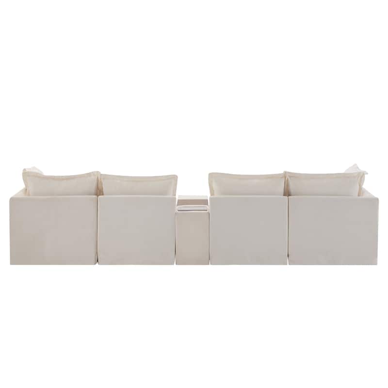 131" Chenille U-Shaped Modular Sectional Sofa with Console