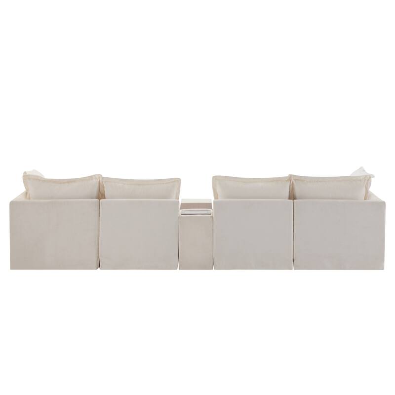 U Shaped Modular Sectional Sofa w/Ottoman, Console, Cup Holder, USB