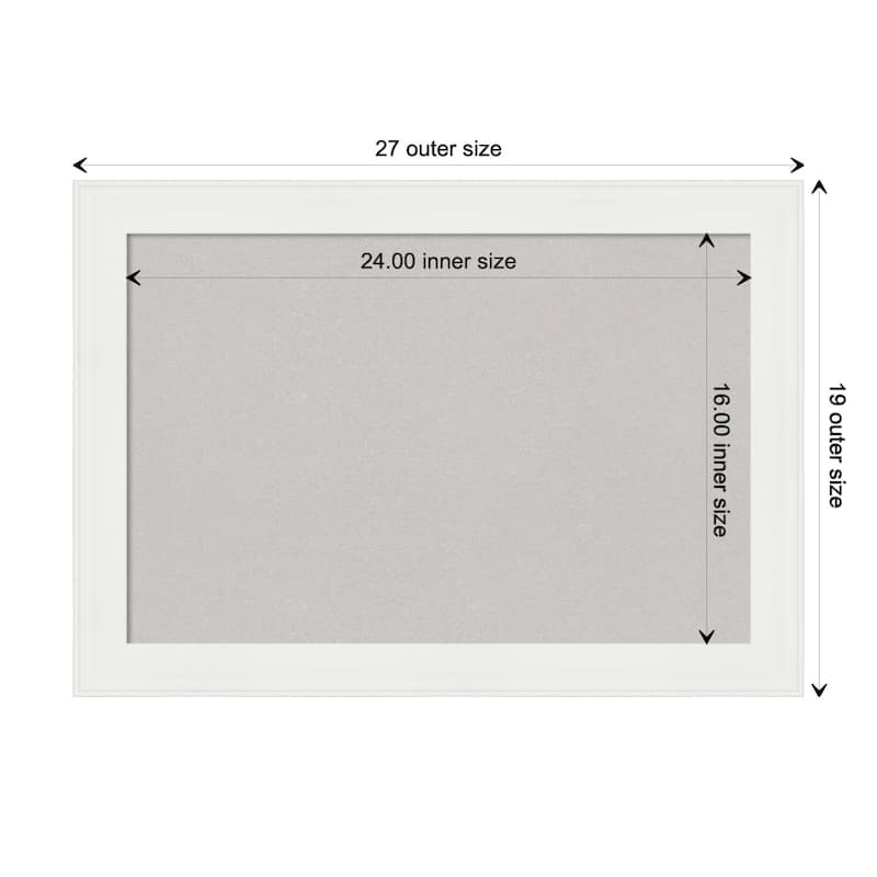 Vanity White Narrow Framed Grey Corkboard Bulletin Board - Board Size 24x16