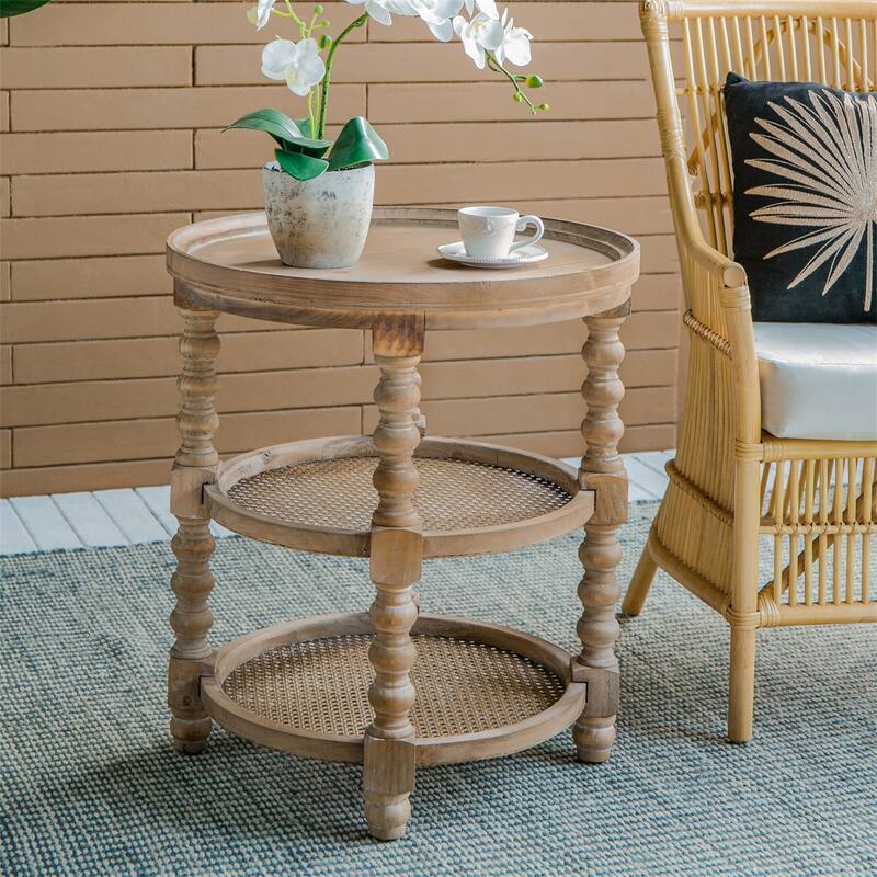 Round 3-Tiered Side Table for Lving Room Bedroom Entryway - Brown