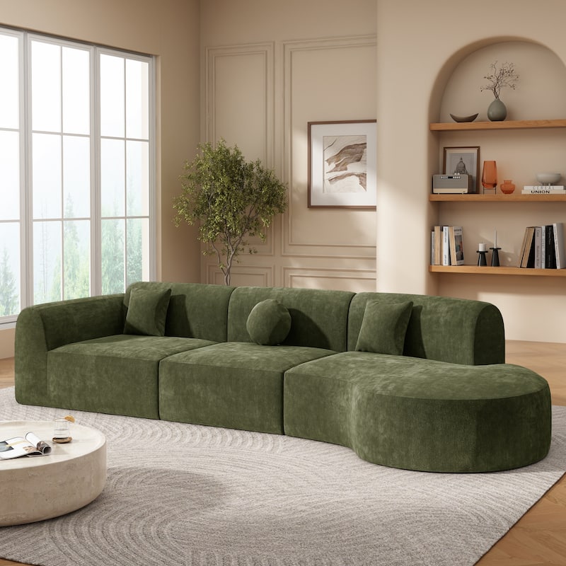 140" Modern Curved Sectional Sofa with High-Density Fully Compressed Sponge and Chaise Lounge, 3-Piece Set,Right Hand Facing - Green