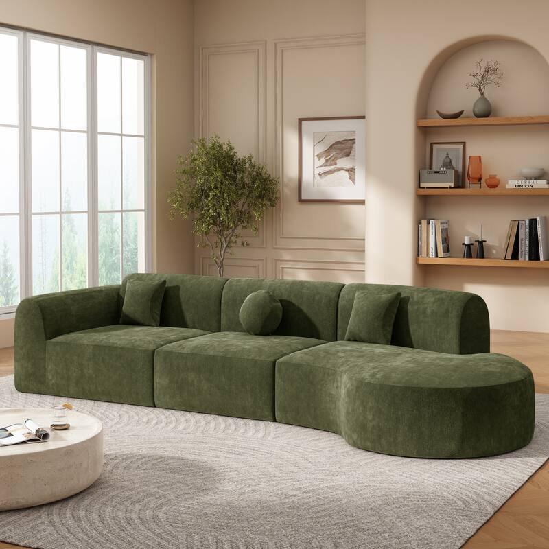 140" Polyester Curved Sectional Sofa, 3-Piece Set