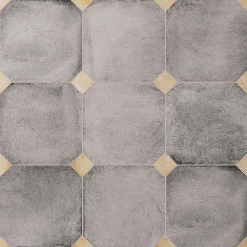 Merola Tile Laverton Octagon Gris with Taco Beige 7-7/8" x 7-7/8" Porcelain Floor and Wall Tile