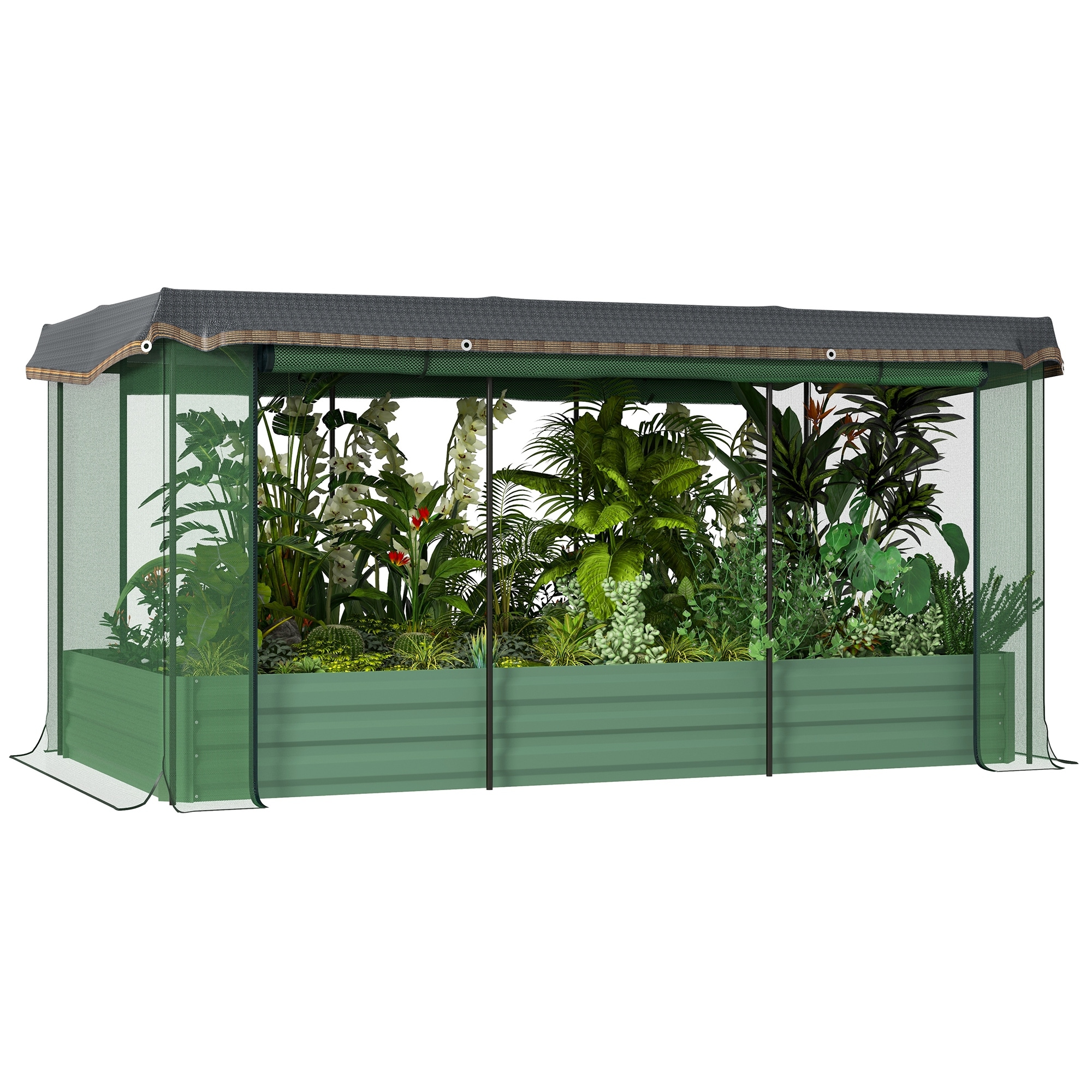Outsunny Galvanized Raised Garden Bed with Crop Cage Plant - Picture 8 of 15