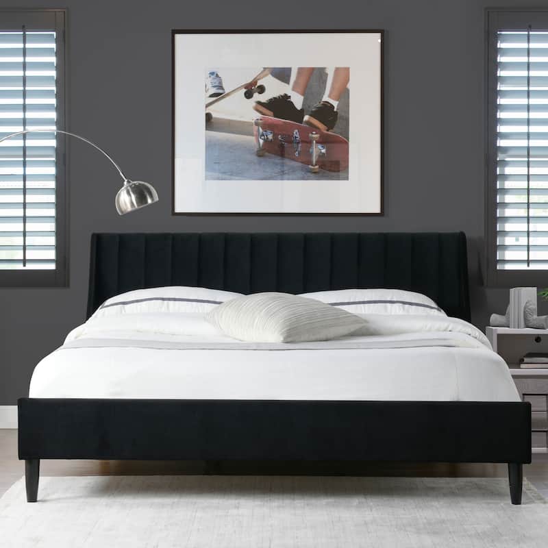 Willow Velvet Upholstered Channel Tufted Platform Bed - Black Velvet - King