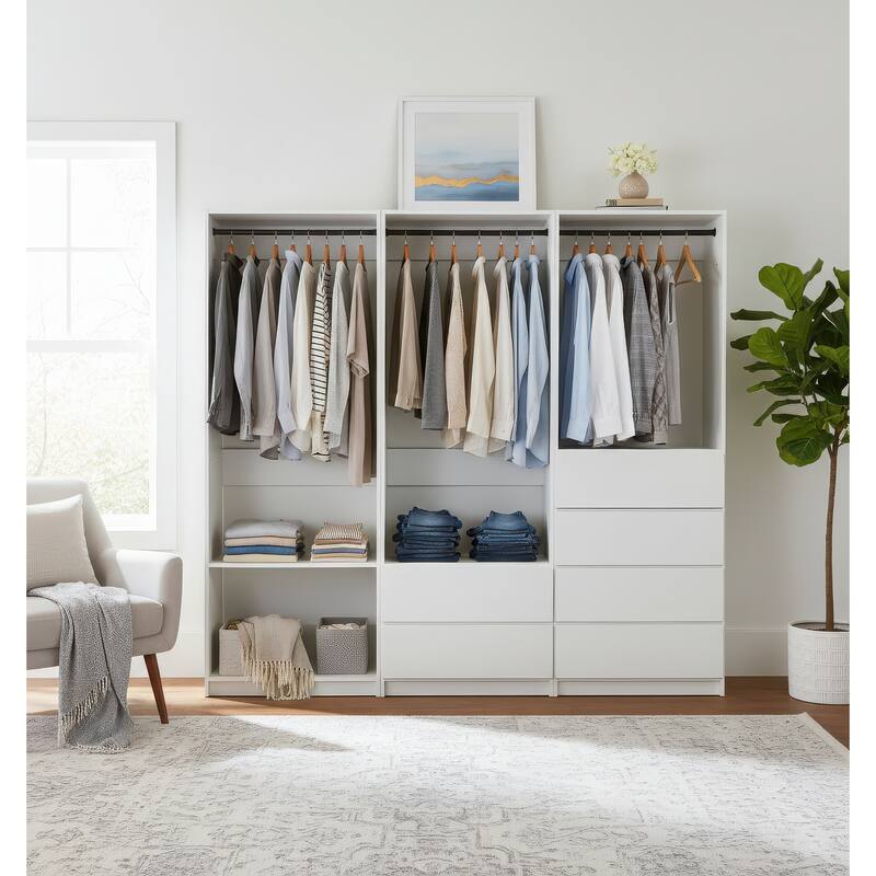 Prosper White Freestanding Walk in Wood Closet System - 94.2"W x 15.7"D x 83" H