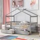 preview thumbnail 30 of 42, House Bed Frame with Roof and Fence, Ideal for Kids Twin - Gray