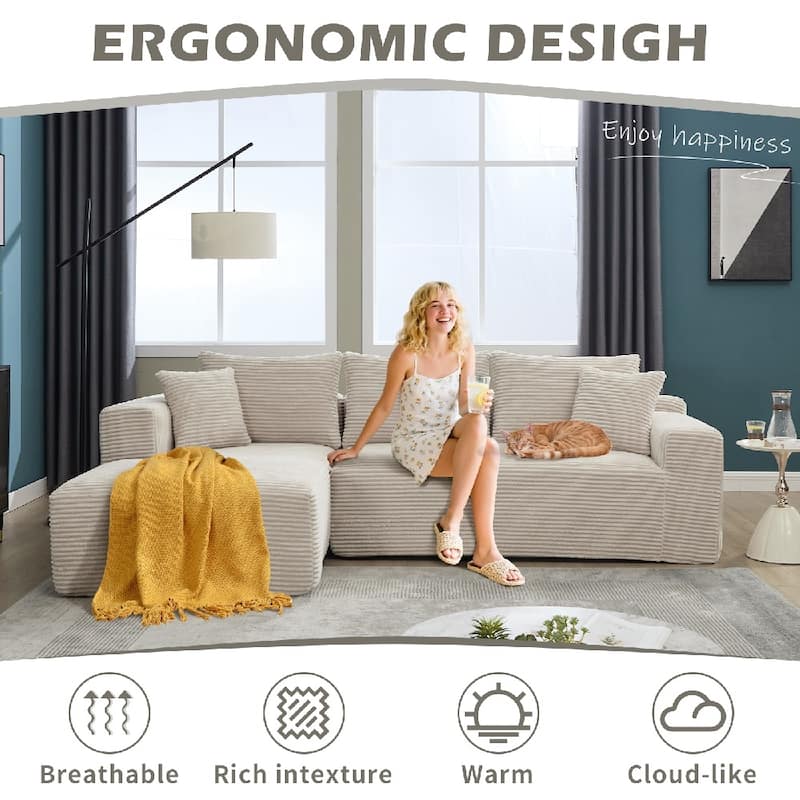 L-Shape 3-Seat Modular Sofa Memory Foam Sectional Couches with Oversized Chaise