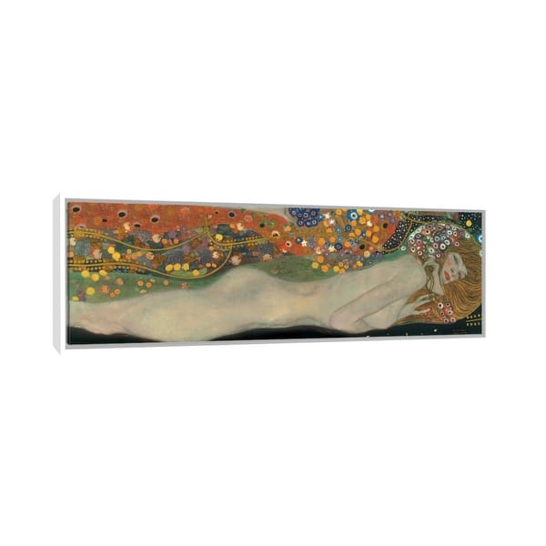 slide 2 of 3, iCanvas "Sea Serpents, Detail IV" by Gustav Klimt Framed Canvas Print 12x36 - White