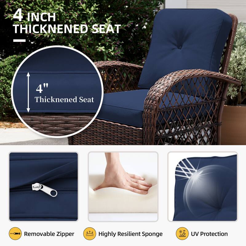 UPHA Wicker Outdoor Rocking & Swivel Chair 2-Piece Set with Cushions