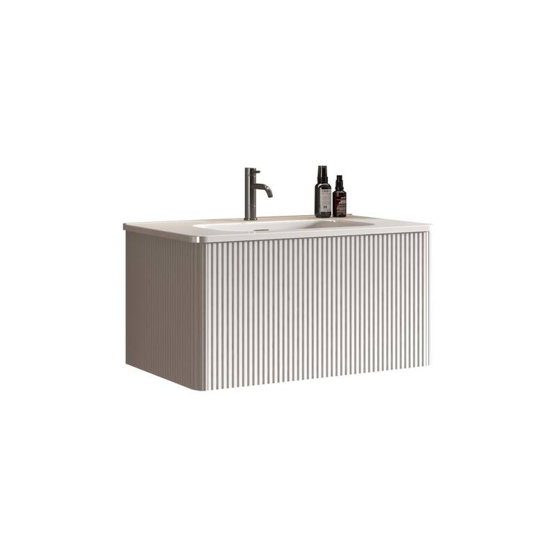 Plywood Wall-Mounted Bathroom Vanity Set with Integrated Ceramic Sink