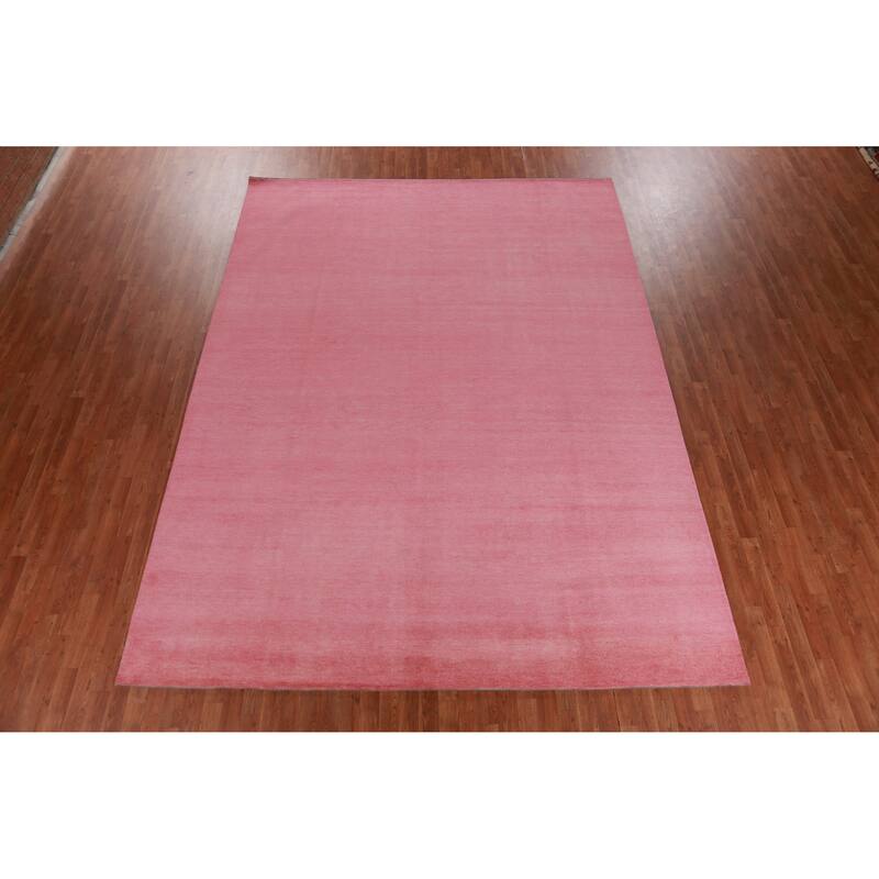 Hand Knotted Oriental 100% Wool Carpet Modern Solid Pink Gabbeh Area Rug - 12' 2'' X 9' 0''