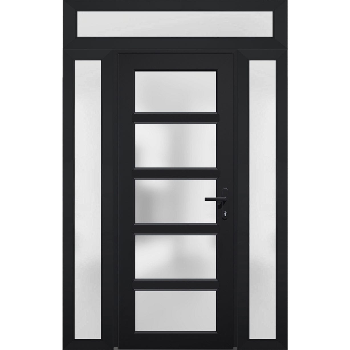 VDOMDOORS Manux 8002 Matte Black Fiberglass Prehung Exterior Door with Frosted Glass