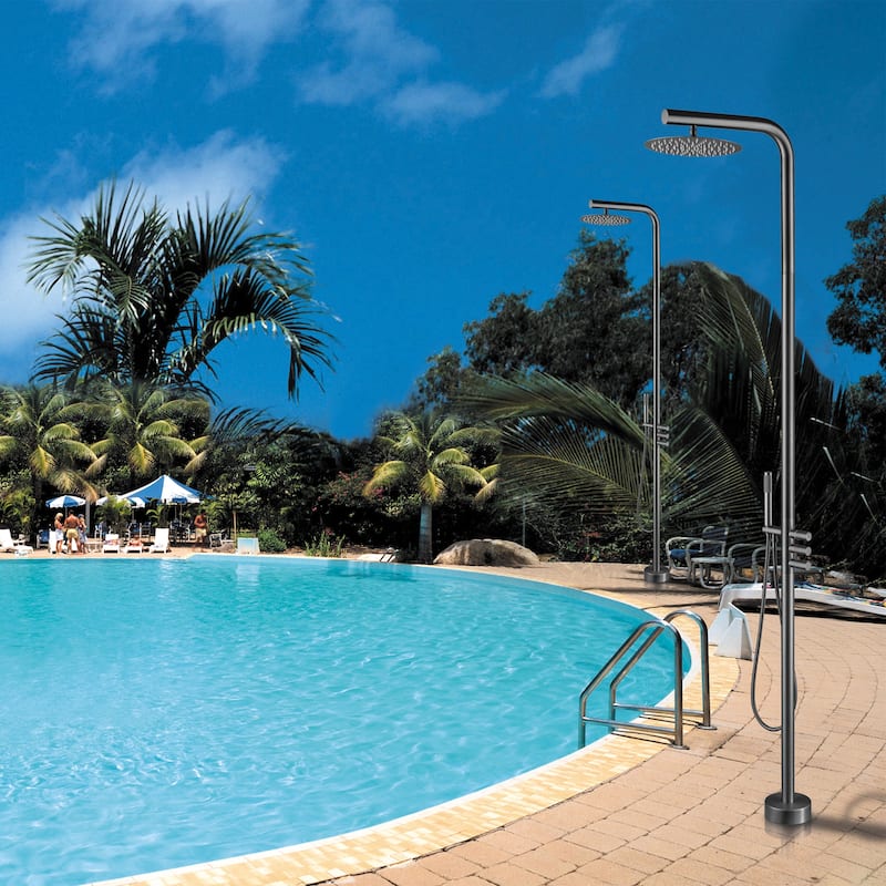 Rbrohant Freestanding Shower Head, Stainless Steel and Brass Outdoor Handheld Shower