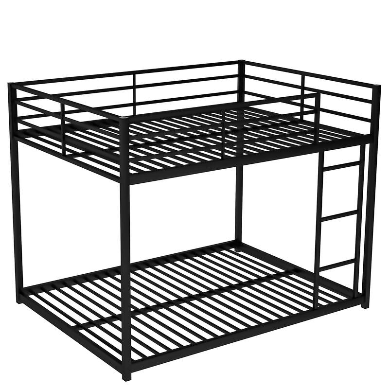 Sturdy Full over Full Metal Bunk Bed with Guardrails and Ladder, White