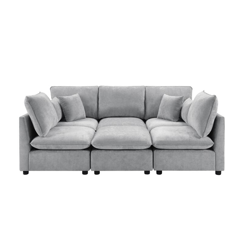 Roomfitters 94 Inch Modular U-Shaped Sectional Sofa with Movable Ottoman and Storage Armrests