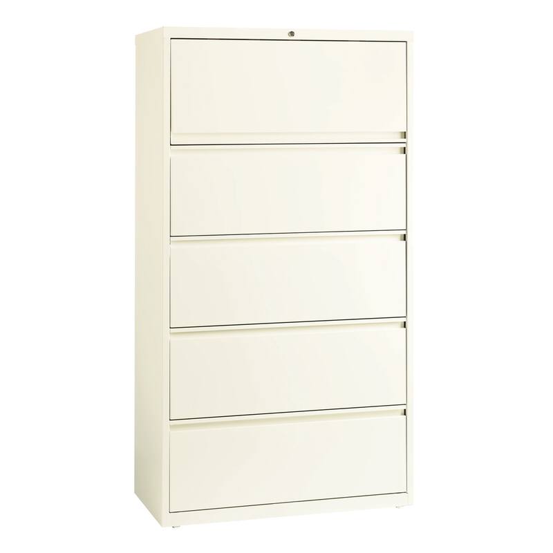 Hirsh 36-in Wide HL10000 Series 5 Drawer Lateral File Cabinet with Posting Shelf and Roll-Out Binder Storage, White - Off-White - Legal