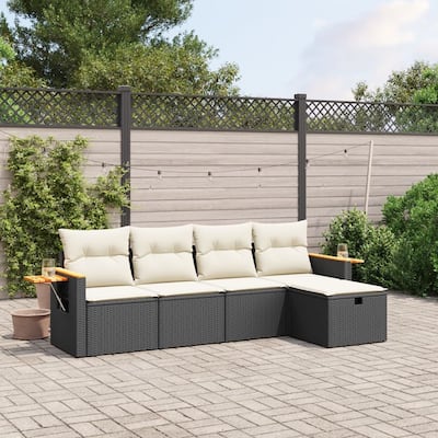 vidaXL Patio Sofa Set with Cushions Outdoor Conversation Furniture Poly Rattan