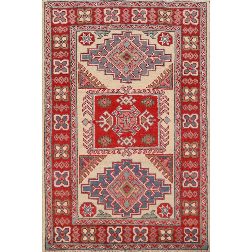 Geometric Kazak Oriental Foyer Rug Bedroom Handmade Wool Carpet - 2'8"x 4'0"