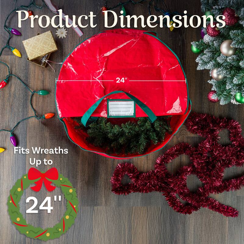 Christmas Wreath Storage Bag - 24-Inch Zippered Tote with Handles by Elf Stor - 24"